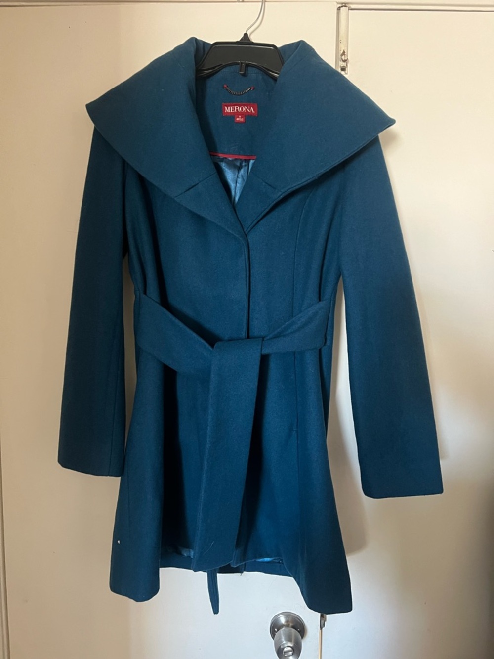 Merona Teal Belted Trench Coat with Wide Collar